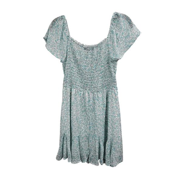 Trixxi Smocked Babydoll Floral Mini Dress Size Medium Short Sleeve Off-Shoulder - Picture 2 of 7